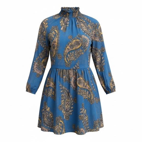 Free People Moonstruck Paisley Sheer Blue Mini Dress - Picture 3 of 9